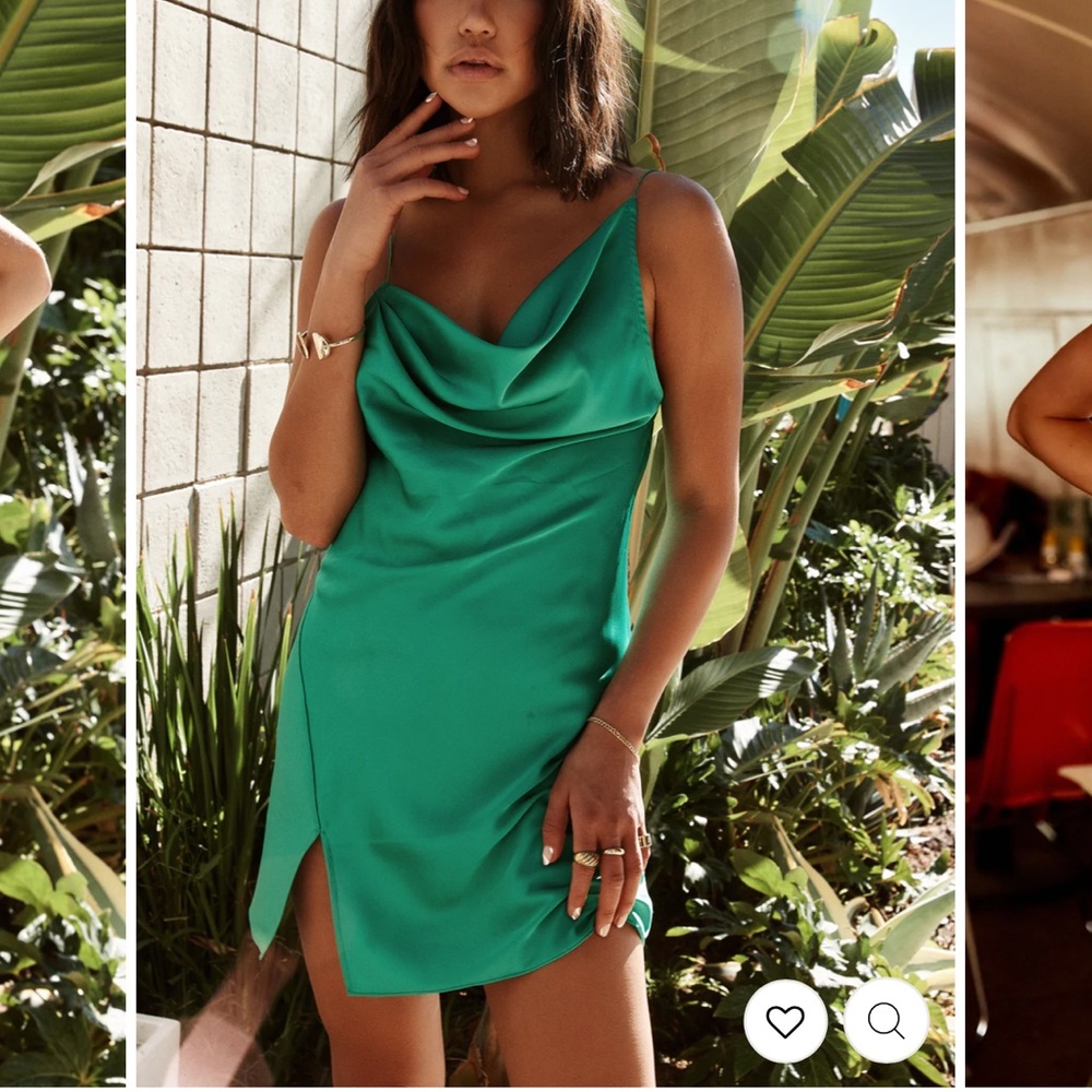 Satin backless mini dress — emerald